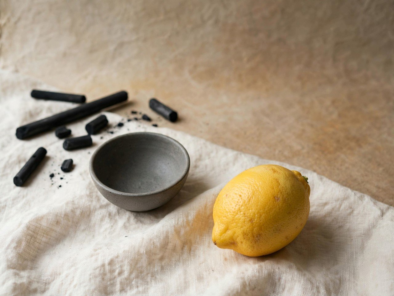 Lemon and bowl in daylight